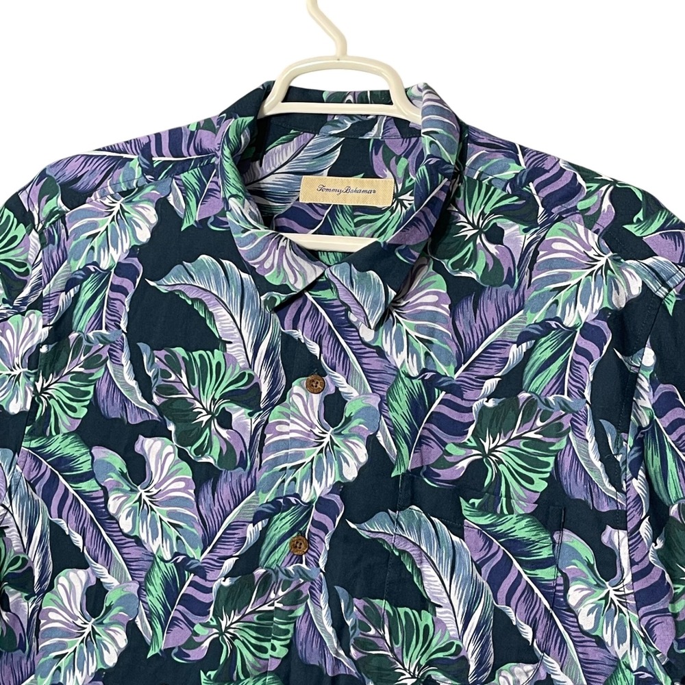 Tommy Bahama Men's XXL‎ Tropical Leaf Print Silk Rayon Short Sleeve Shirt Beach